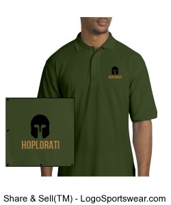 Men's Clover Green Silk Touch Polo with Hoplite Helmet and Hoplorati Wording Design Zoom